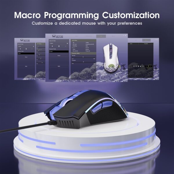 XVX Wired Gaming Mouse, 12000 DPI RGB Gaming Mouse with 12 Backlit Modes & 7 Macro Buttons, PC Gaming Mice Support DIY Keybinding, Mouse Gamer Computer Mouse for Laptop PC Mac Windows, Kanagawa