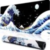 MEWOOCUE® Gaming Mouse Pad for Desk,Large Wave Mousepad Laptop,Black Japanese Anime Mouse Mat,Long XXL Waterproof Keyboard Pads,Big Non-Slip Mousepads for Game Office Home（31.5 x 11.9 in）