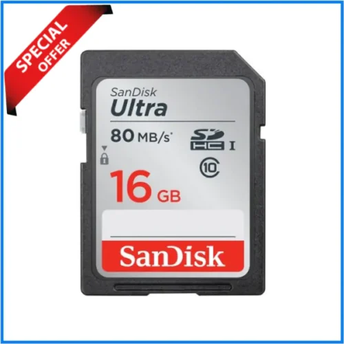 SanDisk 16GB 80MB/s Ultra UHS-I SDHC High-Speed Full HD Record Professional Memory Card – Black