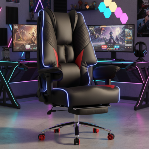 Big and Tall Office Chair 400lbs Wide Seat, Leather High Back Executive Office Chair with Foot Rest, Ergonomic Office Chair Lumbar Support for Lower Back Pain Relief (Black)