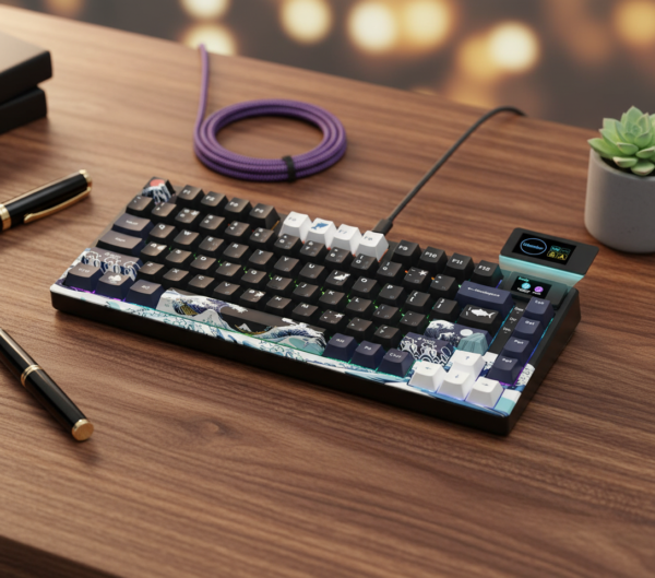 XVX Womier S-K80 75% Keyboard with Color Multimedia Display Mechanical Gaming Keyboard, Wired Hot Swappable Gasket Mount RGB Custom Keyboard, Pre-lubed Stabilizer for Mac/Win, Black Kanagawa