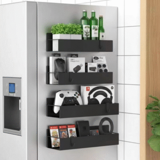 4 Pack Magnetic Spice Storage Rack Organizer for Refrigerator and Oven, Black Fridge Organizers and Storage