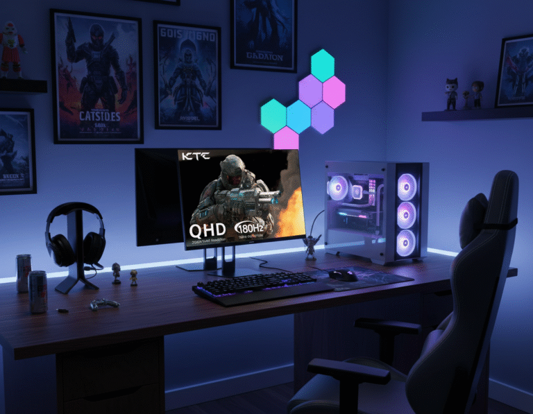 Enhanced Image - change the wallpaper KTC 27” Gaming Monitor 180Hz QHD(2560× 1440p), 1MS,Fast IPS Monitor,122% sRGB,2X DP & 2X HDMI,HDR 10,VESA,FreeSync 144Hz 2K Monitor Black